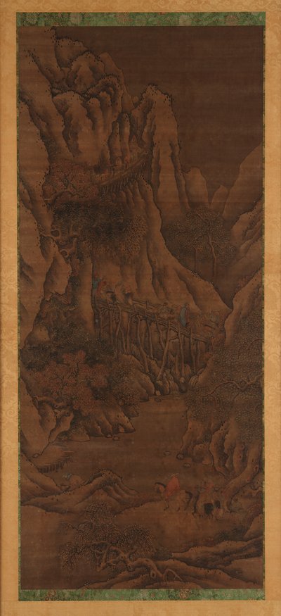 Zimní krajina: kopce a řeka; postavy jízdních cestujících od Unknown artist