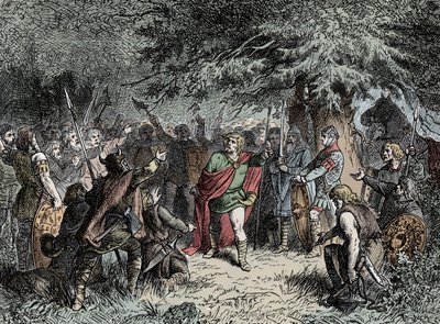 Wittekind volá své Sasy do zbraně – Widukind Saský (asi 750-810) vyzývá Sasy, aby zvedli zbraně proti francouzské invazi Karla Velikého v roce 777 od Unknown artist