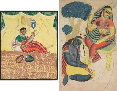 Žena hrající hudbu (recto); Krišna hladí Radhy nohy (verze) od Unknown artist