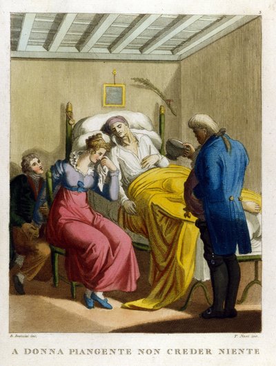"Ženské slzy, studnice zloby." Podívejte se na ženu, která pláče." Rytina z 18. století ilustrující řadu přísloví. od Unknown artist