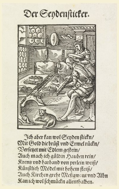 Dřevoryt (faksimile): Vyšívač při práci od Unknown artist