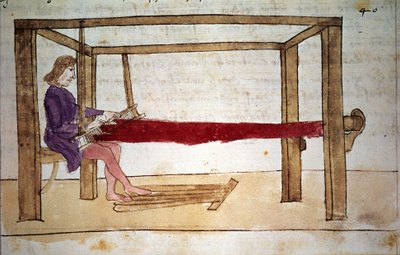 Tkaní vlny. Miniatura z rukopisu ze 14. století. Florencie, Nazionale biblioteca od Unknown artist
