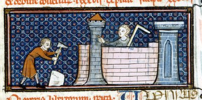 Dělníci budovající opevněný klášter, miniatura z poloviny 13. století. Biblioteca Trivulziana. od Unknown artist