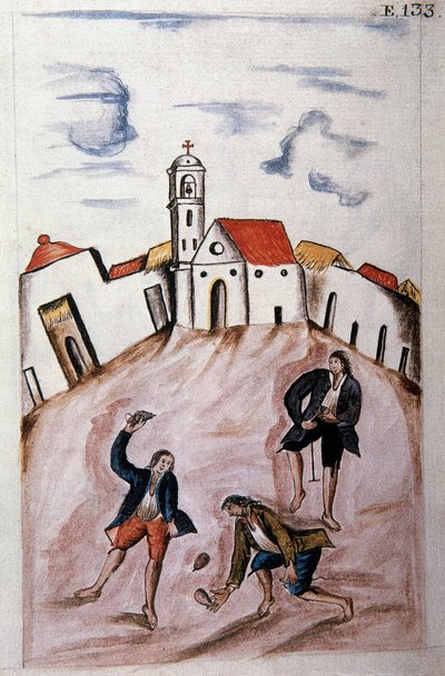 Mladí indiáni, kteří si hrají s káčou, z knihy „Trujillo del Peru“ nebo „Códice Martínez Compañón“, od Baltazara Martineze Compañóna y Bujandy, biskupa z Trujillo (1782-1785) od Unknown artist