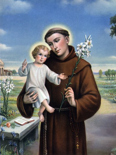 zbožný obraz: zobrazení svatého Antonína Paduánského (Antonio di padova) známého jako Thaumaturge (1195-1231). od Unknown artist