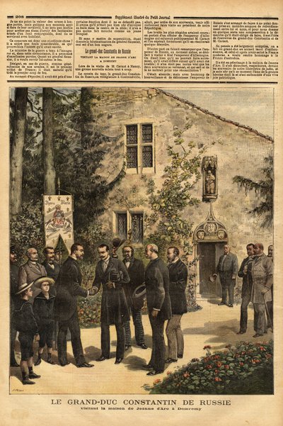 návštěva Konstantina Nikolajeviče Romanova (1827-1892), velkovévody Ruska a bratrance cara Alexandra III. (1845-1894), v domě Johanky z Arku v Domremy. Rytina v „“ Le petit journal““ 25. 6. 1892. Selva sbírka. od Unknown artist