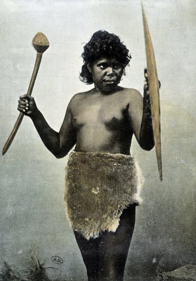 Australská domorodá manželka na starosti manželovy paže - autochrom od Unknown photographer