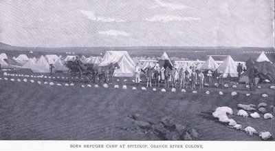 Búrský uprchlický tábor v Spitzkopu, kolonie Orange River, z After Pretoria: The Guerilla War vydané Harmsworth Bros Limited od Unknown photographer