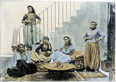 Maurské ženy z Alžíru užívající čaj - autochrom, konec 19. století od Unknown photographer