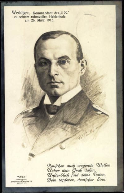 Passepartout umělec Otto Weddigen, U 29 od Unknown photographer