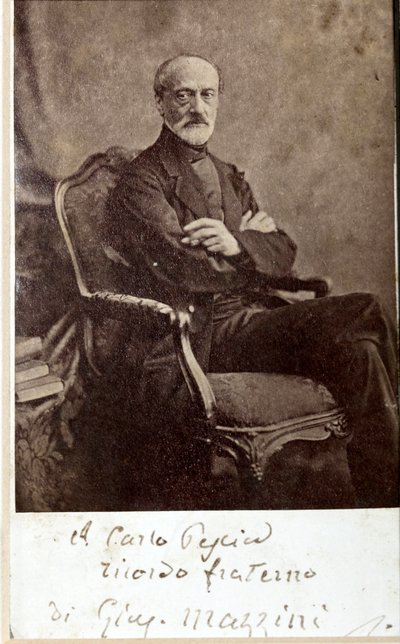 Portrét Giuseppe Mazziniho, s autogramem (černobílá fotografie) od Unknown photographer