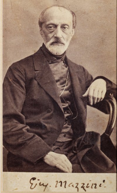 Portrét Giuseppe Mazziniho, s autogramem (černobílá fotografie) od Unknown photographer