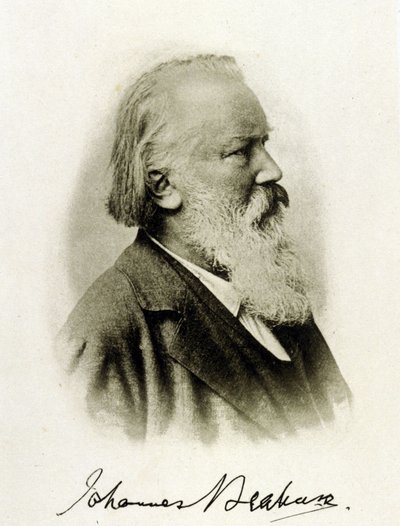 Portrét Johannese Brahmse (1833 - 1897), německého skladatele na autogramové fotografii. od Unknown photographer