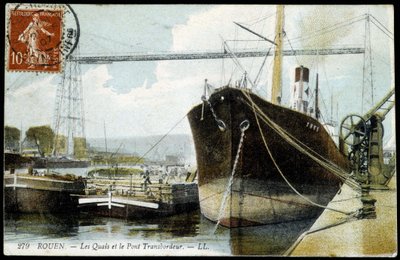 Pohlednice z počátku 20. století. Normandie, Rouen: Přístaviště a přívozní most. od Unknown photographer
