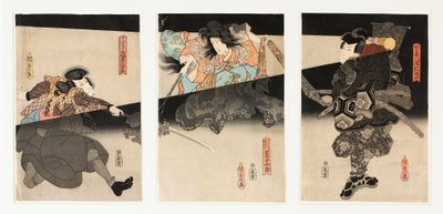 Triptych Cherry Spirit od Utagawa (1786-1865) Kunisada