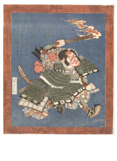 Herec kabuki, Ičikawa Dandžuró VII jako bojovník v kompletním jevištním make-upu, asi 1815-1820 (dřevoryt na papíře) od Utagawa (1786-1865) Kunisada
