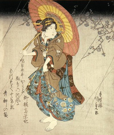 Iwai Kumesaburo II v roli milence, kolem 1827-30 (barevný dřevotisk) od Utagawa Kunisada