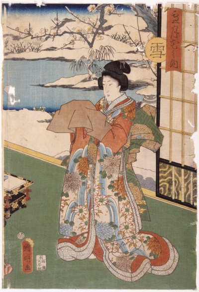 Sníh (barevný dřevotisk) od Utagawa (1835 1888) Kuniaki