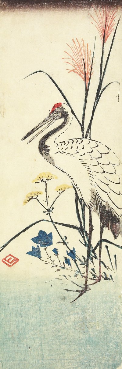 (Pampas Grass, Patrinia, čínský zvonek a jeřáb), 1830-1858 od Utagawa Hiroshige