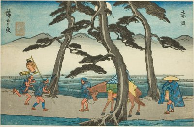 Akasaka, z řady ``padesát tři S tachi zní jako městský stupeň (městský stupeň hlavní hory),” od Utagawa Hiroshige