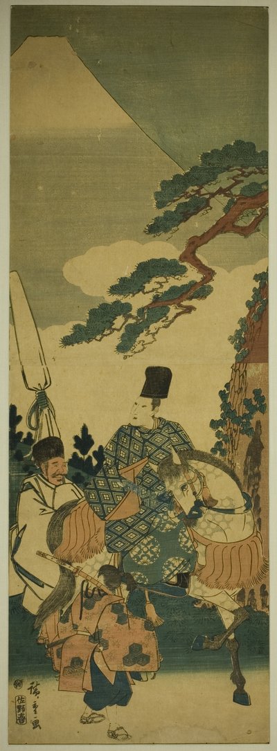 Ariwara no Narihira míjející horu Fuji na své cestě na východ od Utagawa Hiroshige