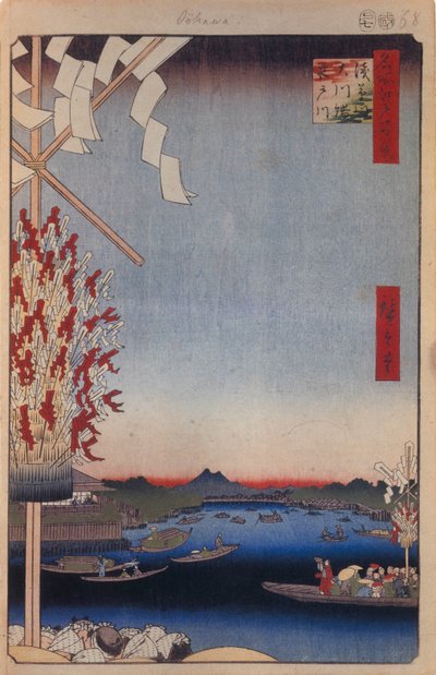 Řeka Asakusa, řeka Miyato, velký břeh řeky Sto slavných pohledů na Edo, 1856-1858 od Utagawa Hiroshige