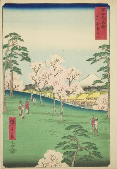Asuka Hill ve východním hlavním městě (Toto Asukayama), ze série „Třicet šest pohledů na horu Fuji (Fuji sanjurokkei)“ od Utagawa Hiroshige