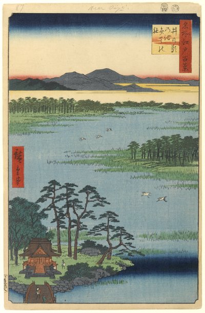 Svatyně Benten, rybník Inokashira, č. 87 ze Sto slavných pohledů na Edo, 1856 (dřevotisk) od Utagawa Hiroshige