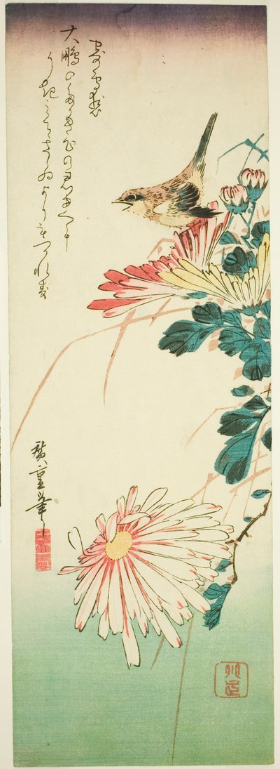 Pták a chryzantémy od Utagawa Hiroshige