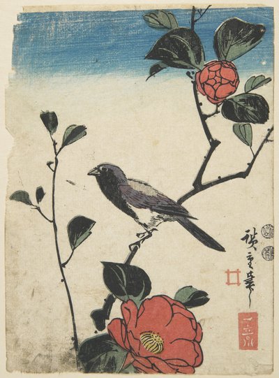 Pták na třešňové větvi, 1847-1852 od Utagawa Hiroshige