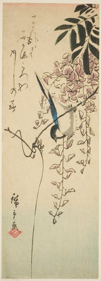 Pták na vistárii od Utagawa Hiroshige