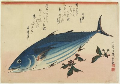 Bonito a třešňové listy, 1832-1833 od Utagawa Hiroshige