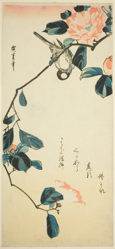 Hýl na větvi kamélie od Utagawa Hiroshige