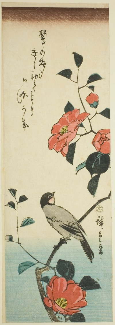 Květiny kamélie a hýl od Utagawa Hiroshige