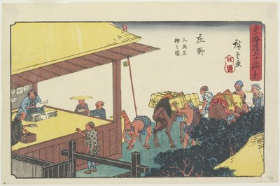 Výměna nosičů a koní v Sho_no, 1841-1842 od Utagawa Hiroshige