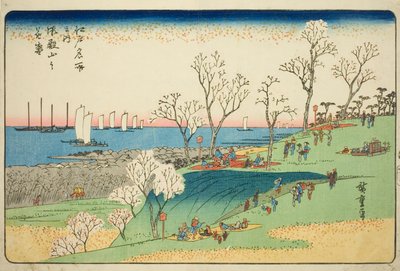 Cherry Blossoms in Full Bloom at Goten Hill (Gotenyama no hanazakari), ze série "Slavná místa v Edo (Edo meisho no uchi)" od Utagawa Hiroshige