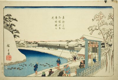 Cherry Well on the Benkei Moat outside Sakurada (Soto Sakurada Benkeibori sakura no i), from the series "Famous Places in the Eastern Capital (Toto meisho)" od Utagawa Hiroshige