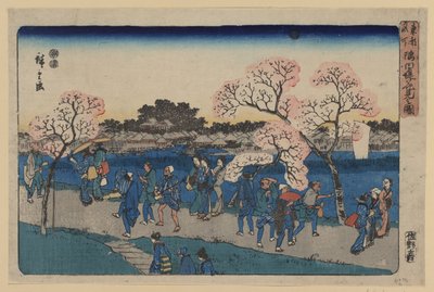 Řeka Chery b oso MS Aong g Sumida. Ilustrace Sumida Hanami od Utagawa Hiroshige