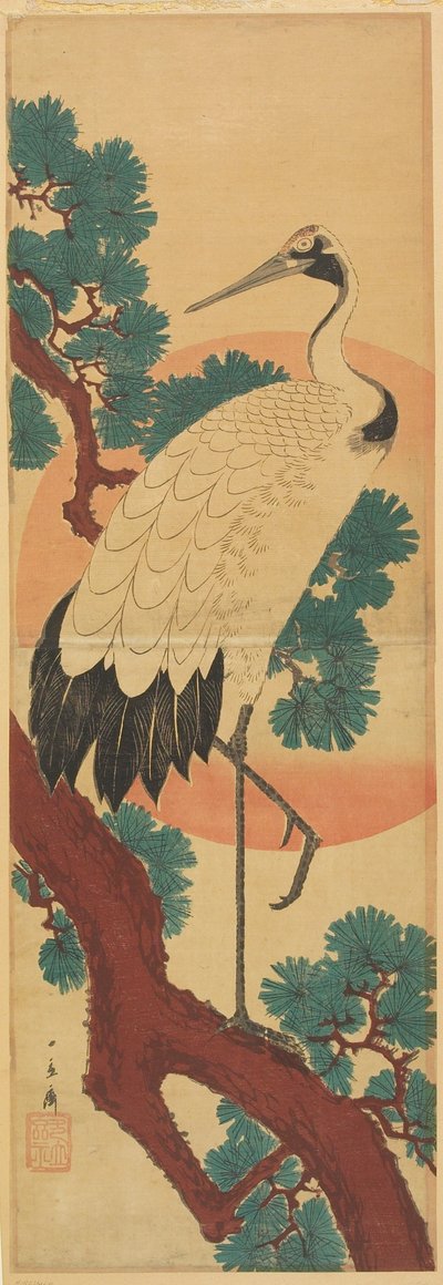 Kranich, Kiefer und Sonne od Utagawa Hiroshige