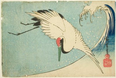 Jeřáb letící nad vlnou od Utagawa Hiroshige