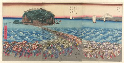 Crowd Viz Ching Benzaiten Shline v Enoshima Kazusa Sagami P Lovinse od Utagawa Hiroshige