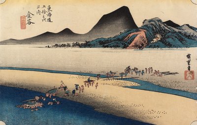 Vzdálený břeh řeky O_i, Kanaya, c. 1833 od Utagawa Hiroshige