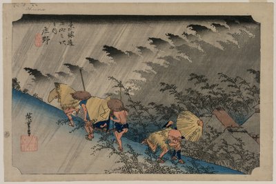 Driving Rain at Shono (stanice 46) ze série Padesát tři stanic Tokaida od Utagawa Hiroshige