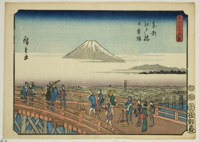 Most Edo a most Nihon ve východním hlavním městě (Toto Edobashi Nihonbashi), ze série „Třicet šest pohledů na horu Fuji (Fuji sanjurokkei)“ od Utagawa Hiroshige