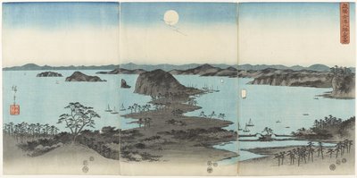 Osm pohledů na Kanazawu v provincii Musaši v noci, červenec 1857 od Utagawa Hiroshige