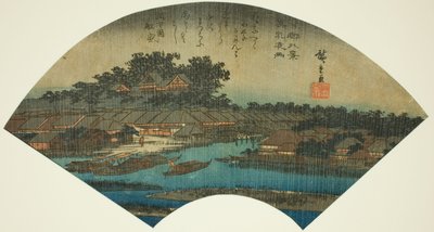 Večerní déšť v Matsuchiyama (Matsuchiyama yau), ze série „Osm pohledů na východní hlavní město (Toto hakkei)“ od Utagawa Hiroshige