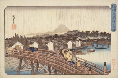 Večerní sprcha na mostě Nihonbashi, od Slavných míst východního hlavního města c. 1832 (barevný tisk dřevěných bloků) od Utagawa Hiroshige