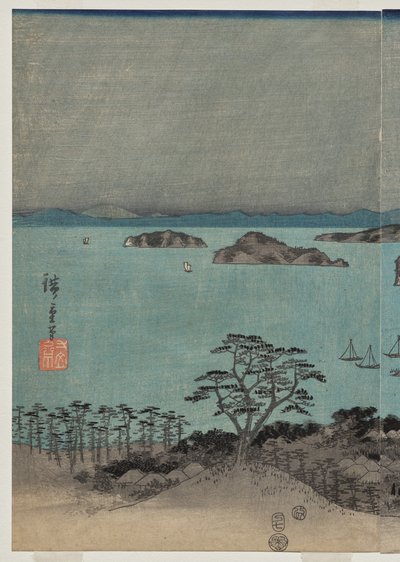 Večerní pohled na osm slavných míst poblíž Kanazawy za úplňku v provincii Musashi od Utagawa Hiroshige