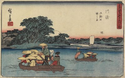 Trajekt v Rokugo_, Kawasaki, 1841-1842 od Utagawa Hiroshige