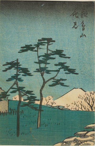 Prohlížení květin na kopci Asuka (Asukayama hanami), část listu ze série "Vystřihovánky slavných míst v Edo (Harimaze Koto meisho)" od Utagawa Hiroshige